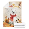 thumbnail image 2 of Happy Thanksgiving Samoyed with Turkey Pumpkins Autumn Vibes Cozy Fleece Blanket Siberian Sammy Dog Lover Warm Soft Throw Blanket - 12018, 2 of 5