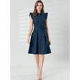 thumbnail image 3 of DARING DIVA Ruffled Sleeve Button Down Belted Knee Length Shirt Dress XS Navy Blue, 3 of 6
