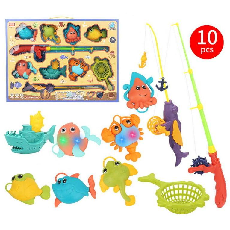 Magnetic Fishing Pool Toys Game for Kids - Water Table Bathtub Kiddie Party  Toy with Pole Rod Net Plastic Floating Fish Toddler Color Ocean Sea