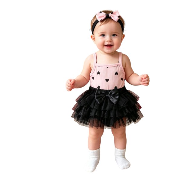 Gunia Toddler Boy Girl Outfit Tutu Dress With Headband Cute Bodysuit Clothes Set Light Pink 0.5-1 Years