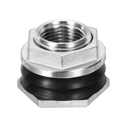 Uxcell Bulkhead Fitting 1/2" Garden Hose Threaded Stainless Steel Bulkhead Water Tank Connector Silver