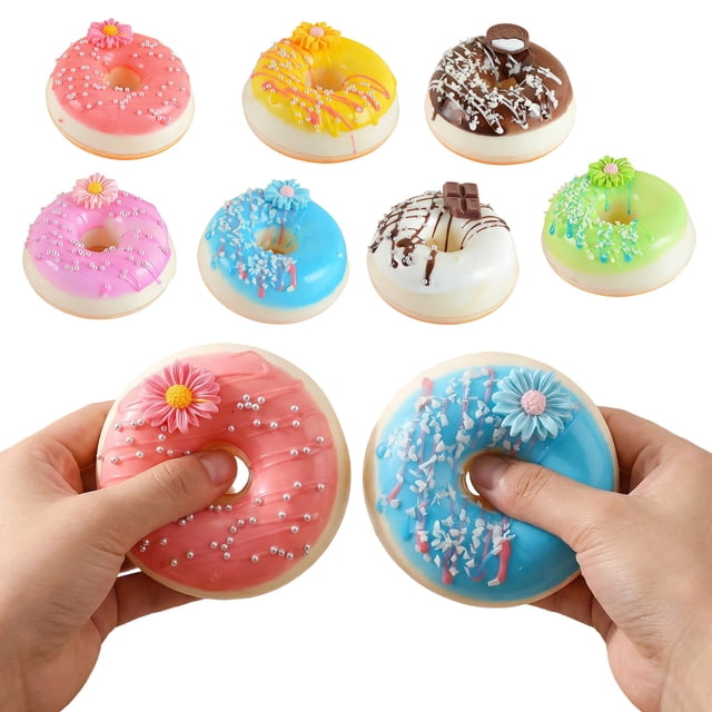 SSZMDLB 8Pcs Stress ReliefToy, Simulation Food Donut Cake Dessert, 3D Refrigerator Magnet Fidget SensoryToyfor Kitchen Office Decor, PU Plastic SqueezeToys