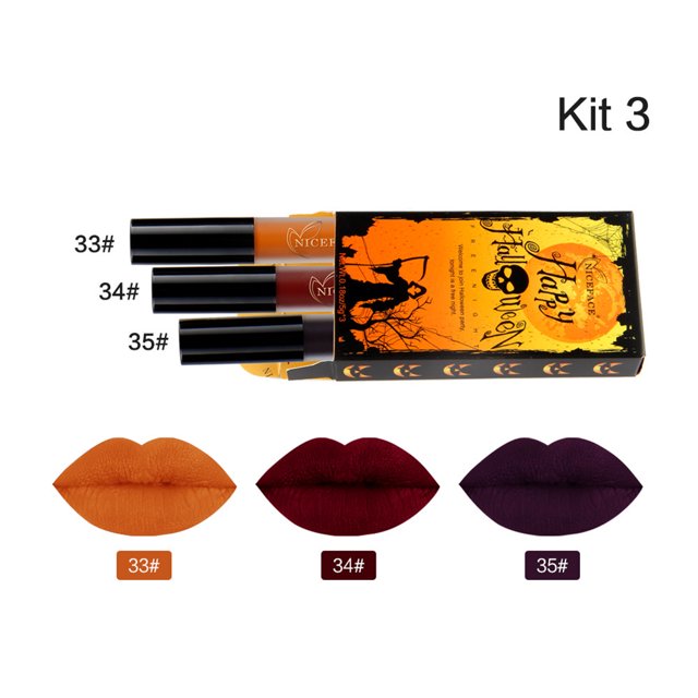 Niceface Lápiz labial metálico mate resistente al agua Labios líquidos nutritivos de larga duración 3 piezas/juego (3)