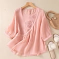 thumbnail image 3 of Business Casual Tops for Women 3/4 Sleeve Cotton Linen Shirts For 2025 Summer Retro Embroidered Tops Casual Trendy Vacation Blouse Cute Summer Tops1 PC, 3 of 4
