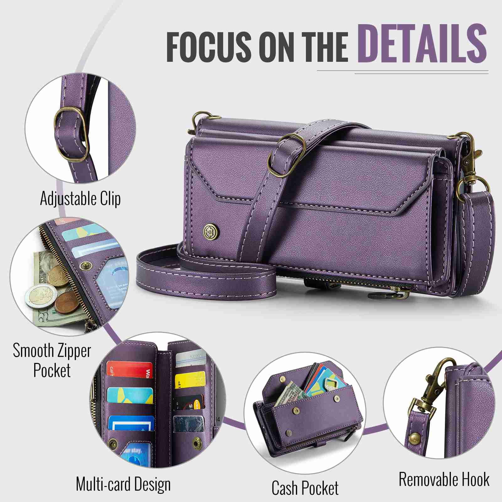 Dteck for Samsung A23 Case with RFID Blocking Wallet Case for Women Men, Shockproof PU Leather Magnetic Flip Strap Zipper Card Holder Phone Case,Purple