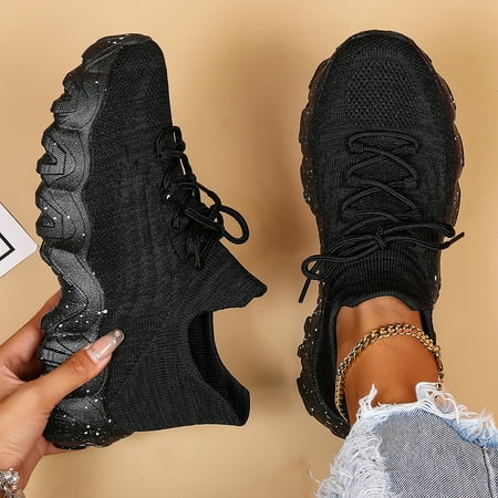 

DONGGTGDZ Lightweight Casual Knit Sneakers for Women Breathable Low Top Lace Up Leisure Shoes Ideal for Running and Everyday Activities