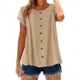 thumbnail image 6 of UAMVSH Women's Casual Tops Soft Crewneck Button T-Shirt Lightweight Loose Cap Sleeve Summer Beach Shirts Vacation Outfit, 6 of 7