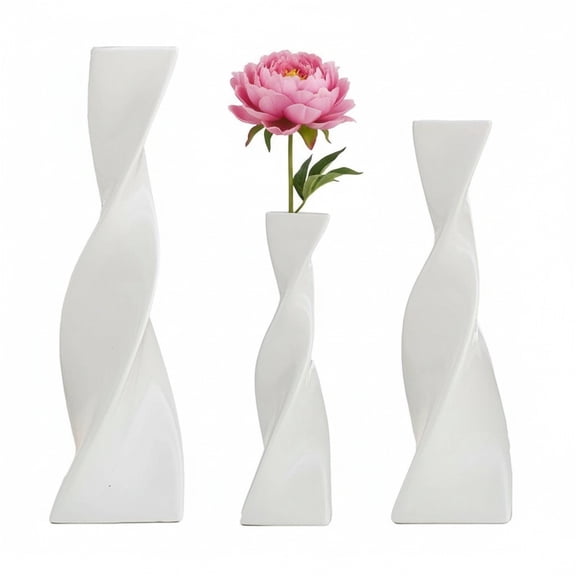 TOPCHANCES Ceramic Vase Set, Set of 3 Geometric Decorative Vase for Dried Flowers, Pampas Grass, Modern Home Decor Birthday Gifts (Matte White)
