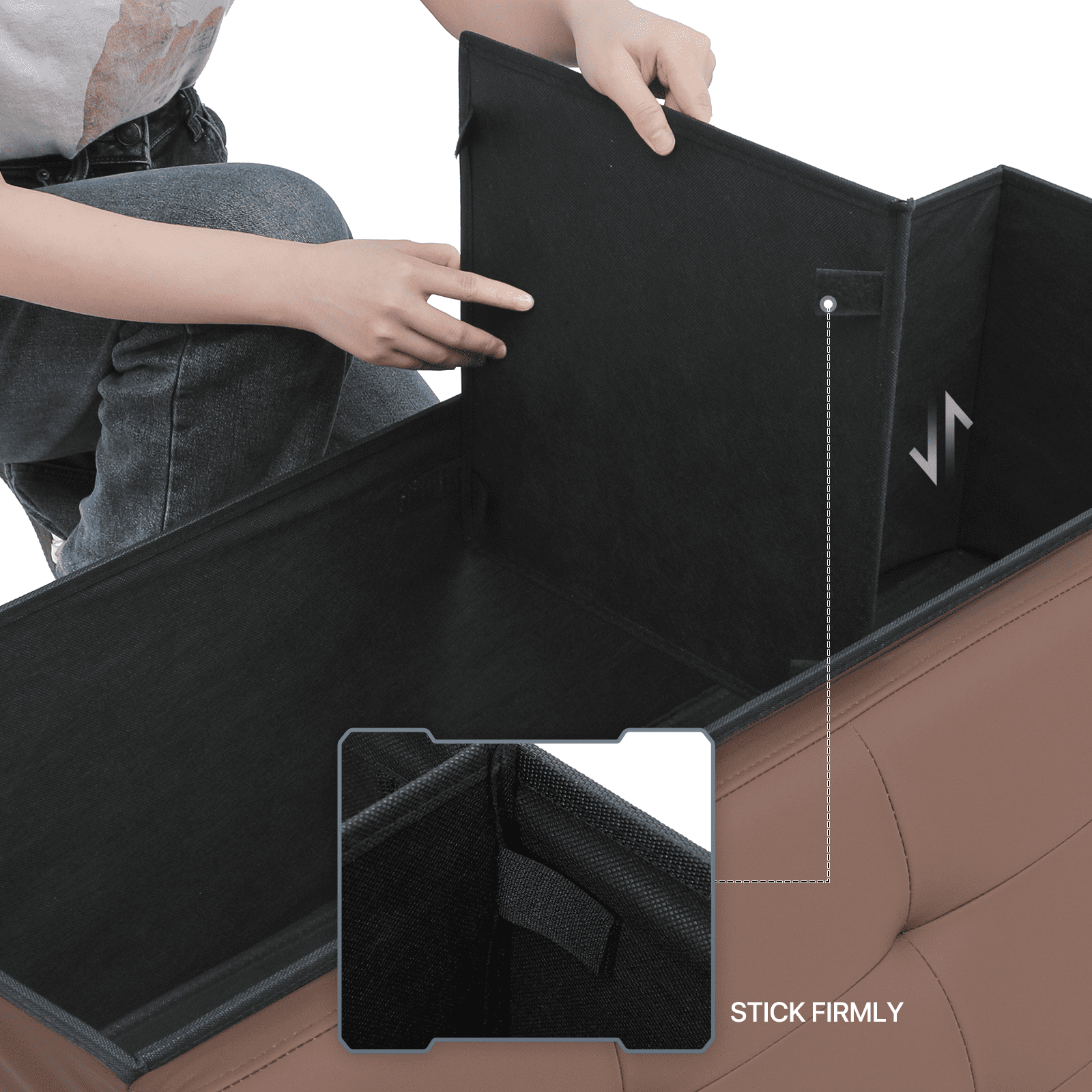 MoNiBloom 43" Collapsible Ottoman with Storage, PU Leather Storage Ottoman Bench, Modern Storage Footstool for Living Room Bedroom Entryway, Brown