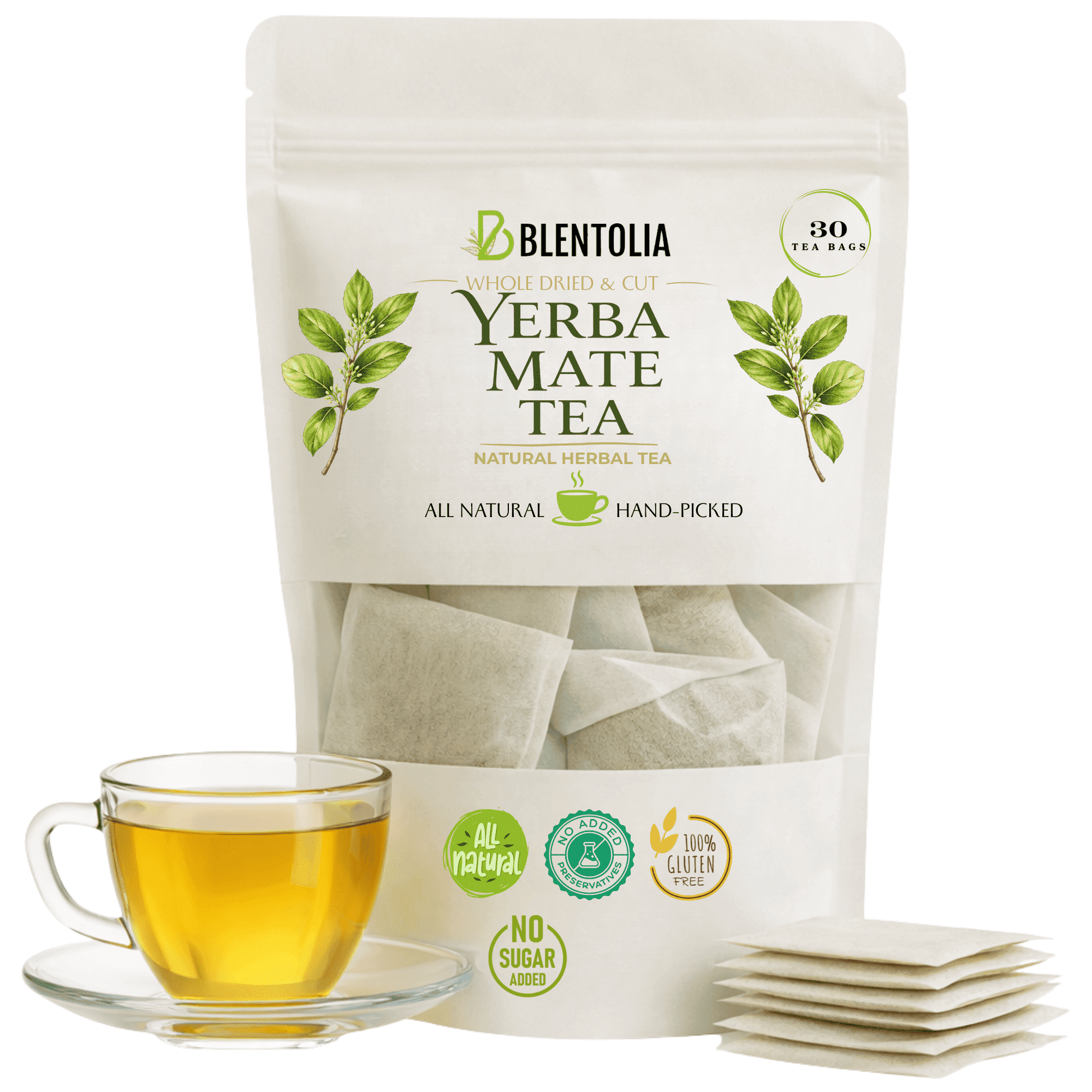 Yerba Mate Tea – 100% Pure Mate Leaves – Natural Energy Booster & Antioxidants – 30 Eco-Friendly Tea Bags – Caffeine-Rich Herbal Tea