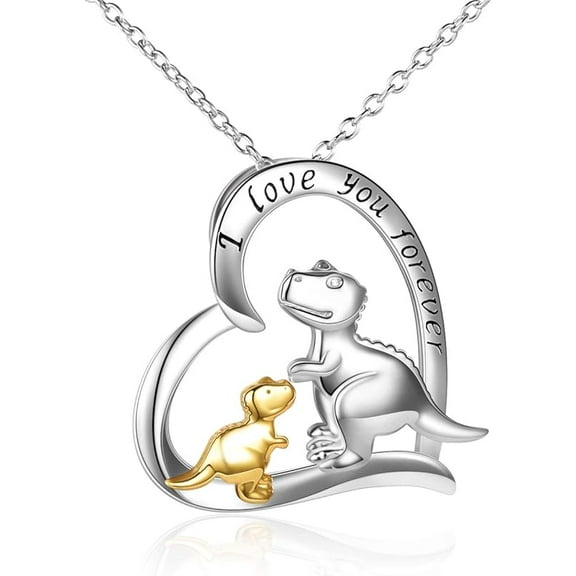 Dinosaur Necklace Sterling Silver Love Heart Engraved I Love You Forever Dinosaur Pendant Necklaces Jewelry Gifts For Women  Mother Daughter
