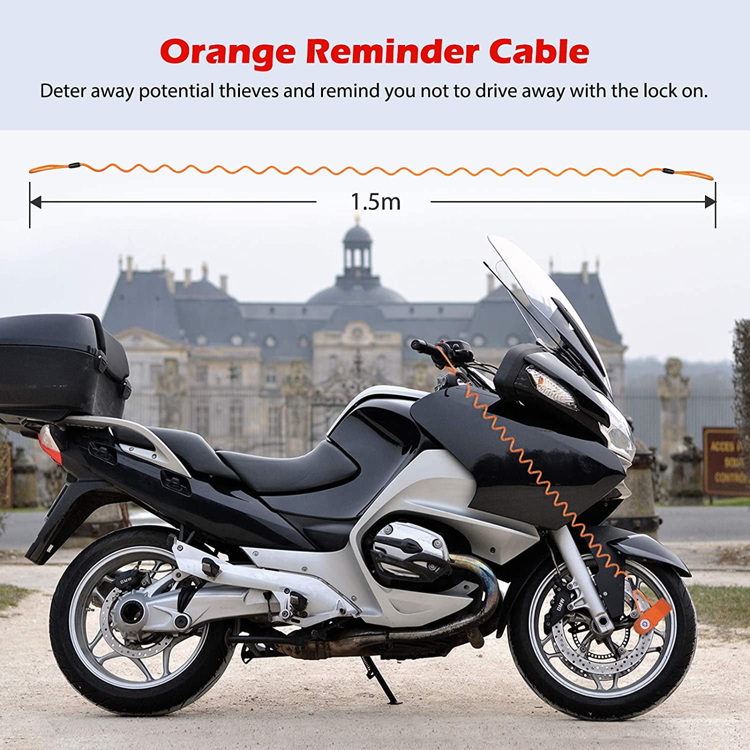 Metal Motobike Wheel Disc Brake Lock Alarm System Reminder Cable Orange