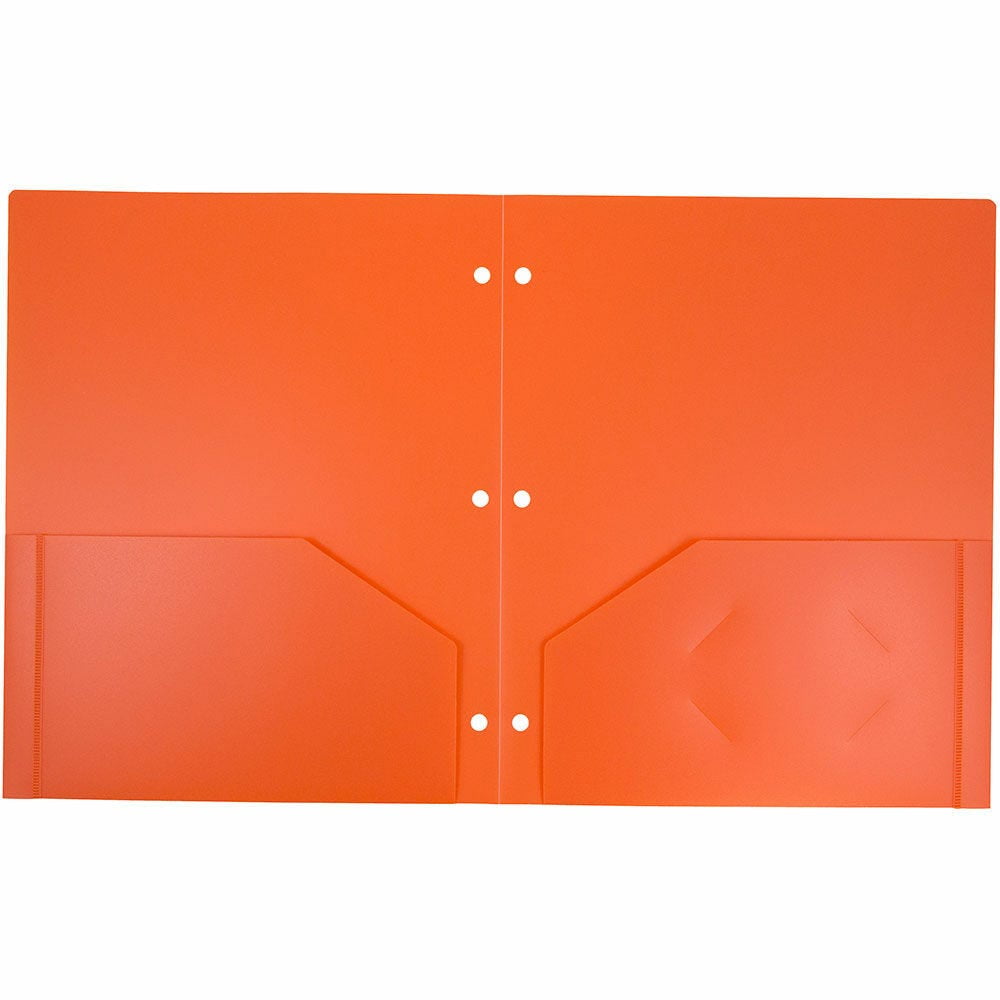 JAM Paper Heavy Duty Plastic 3 Hole Punch Pocket Folders, Extra Tough, Orange, Bulk 48/Pack