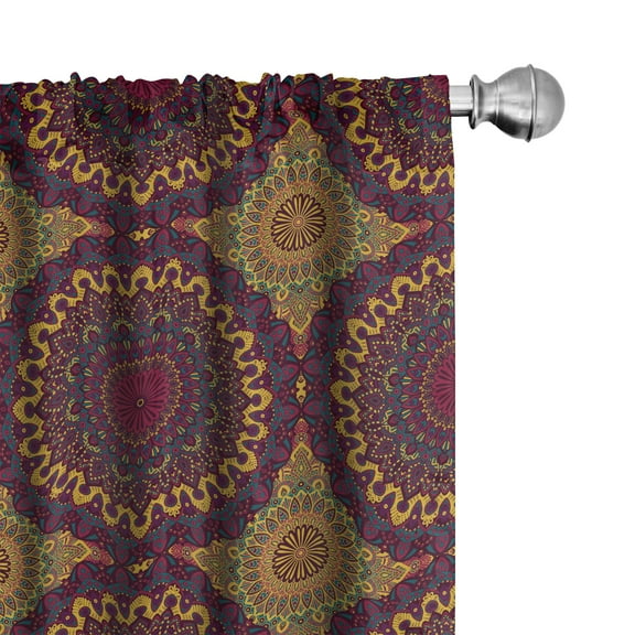 Ambesonne Moroccan Curtains, Tribal Art Mandala, Pair of 28"x63", Plum Petrol Blue Yellow