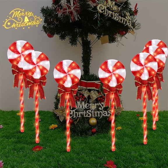 LAMPHOME 4 Pack 26 Inch 160 LED Candy Pathway Lights, Outdoor Peppermint Stake Lights, Christmas Yard Garden Decor Lights Set of 4