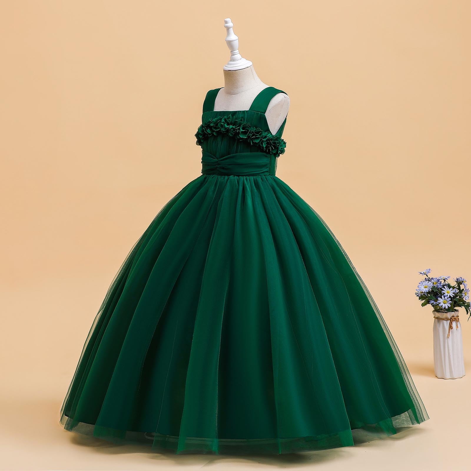 Wedding Guest Dresses for Girls 225 Size 6-17 Juniors Teens Elegant Sleeveless Floral A-Line Solid Tulle-Tutu Flower Girls Prom Dress