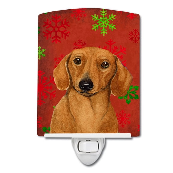Caroline's Treasures LH9312CNL Dachshund Red and Green Snowflakes Holiday Christmas Ceramic Night Light, 6x4x3",