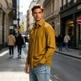 thumbnail image 2 of GrmtClth Mens Shirts Wrinkle Free Solid Long Sleeve Button Down Collared Regular Fit Stretch Business Daily Casual Dress Tops Earthy Yellow L, 2 of 7