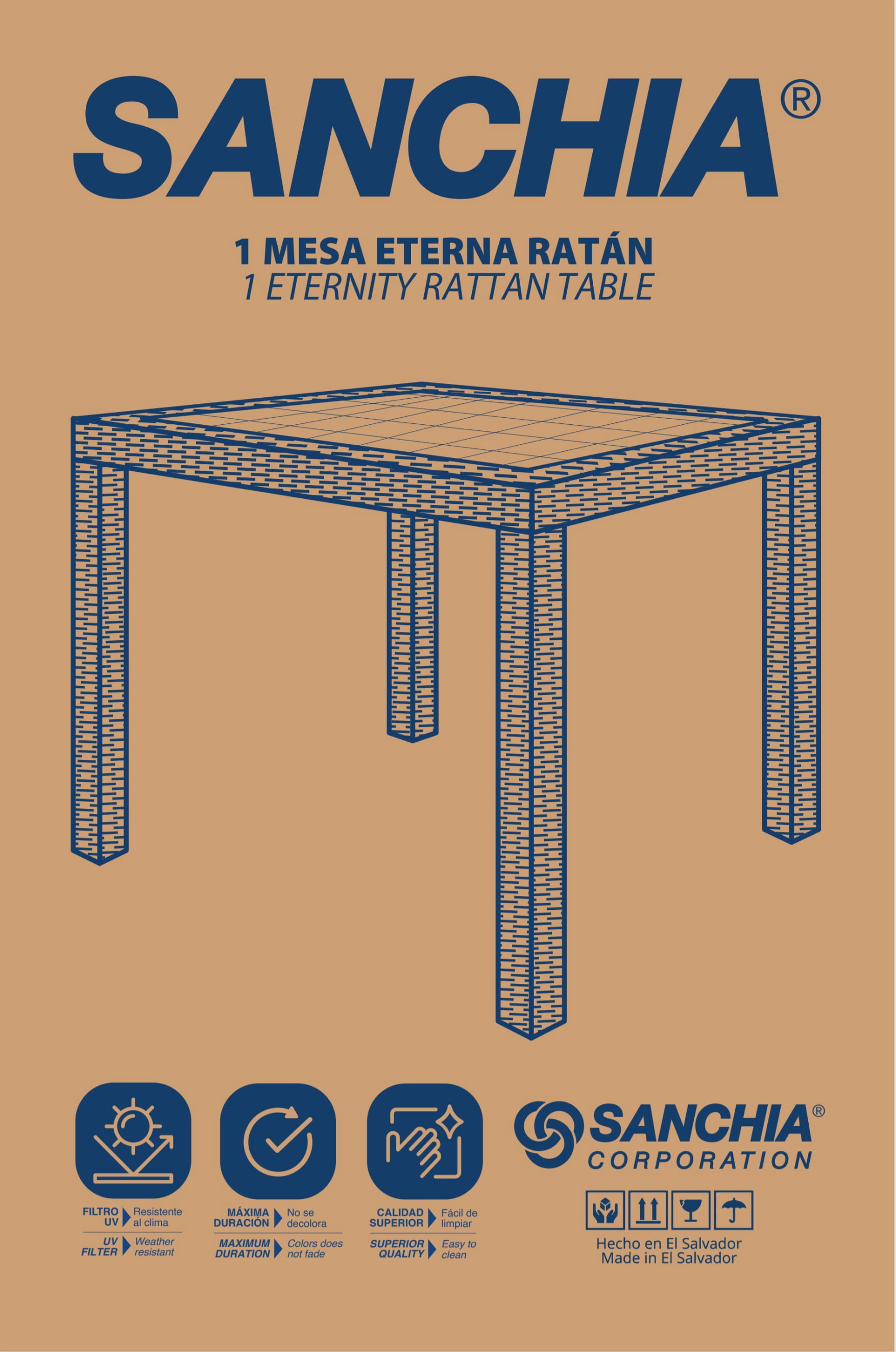 Sanchia Eterna Rattan Square Table Color Brown for Adults, Outdoors