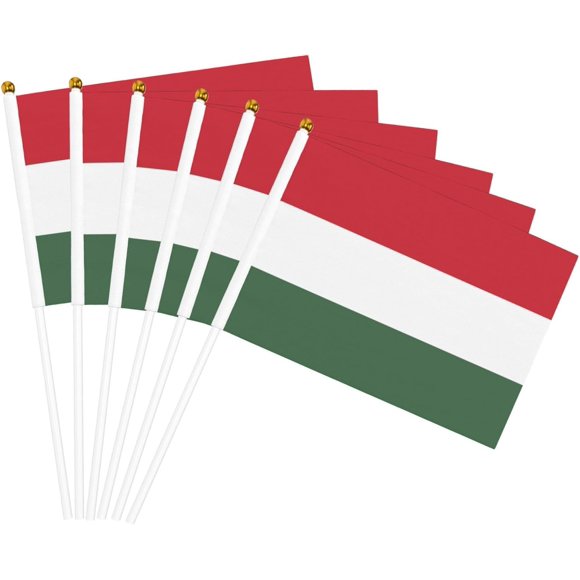 TRAHOO-Hungary Flags, 20 Pack Handheld Hungarian Flags on Sticks, Small Flags of Hungary for Festivals Parade Club Garden Decoration, UV Resistant Weatherproof Anti-fade