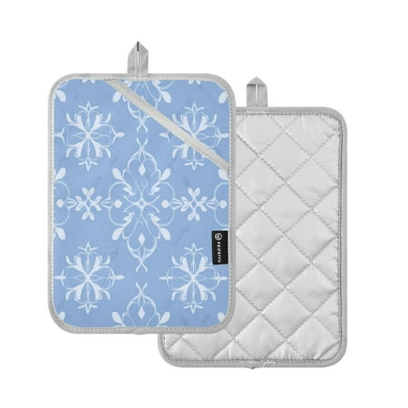 

2 Pcs Pot Holders Sets Oven Mitts Square Potholders Oven Hot Pads Heat Resistant for Kitchen Cooking Baking 7 x9.8 Blue Symmetrical Floral Motif