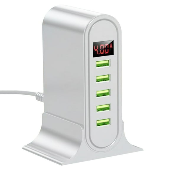 USB Charger, Fast Charging Hub, Five USB Ports Multi Device Charging Station, Compact U-Shaped Design with Intelligent Safety Protection for IOS android Smartphones Tablets