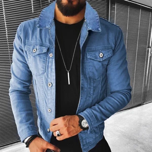 Mens Slim Fit Biker Denim Jacket Casual Spring Fall Winter Size S to 3XL