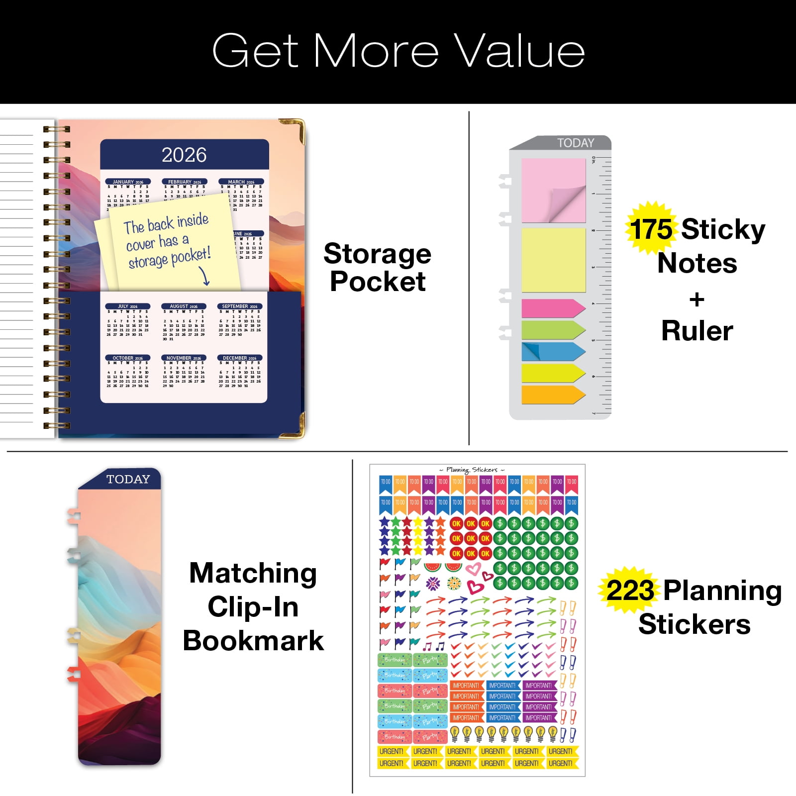 Academic Year 2025-2026 Planner, June 2025 - July 2026, 8.5"x11" Daily Weekly Monthly Planner Yearly Agenda, Hardcover, Bookmark, Pocket Folder and Sticky Note Set (Mountain Majesty)