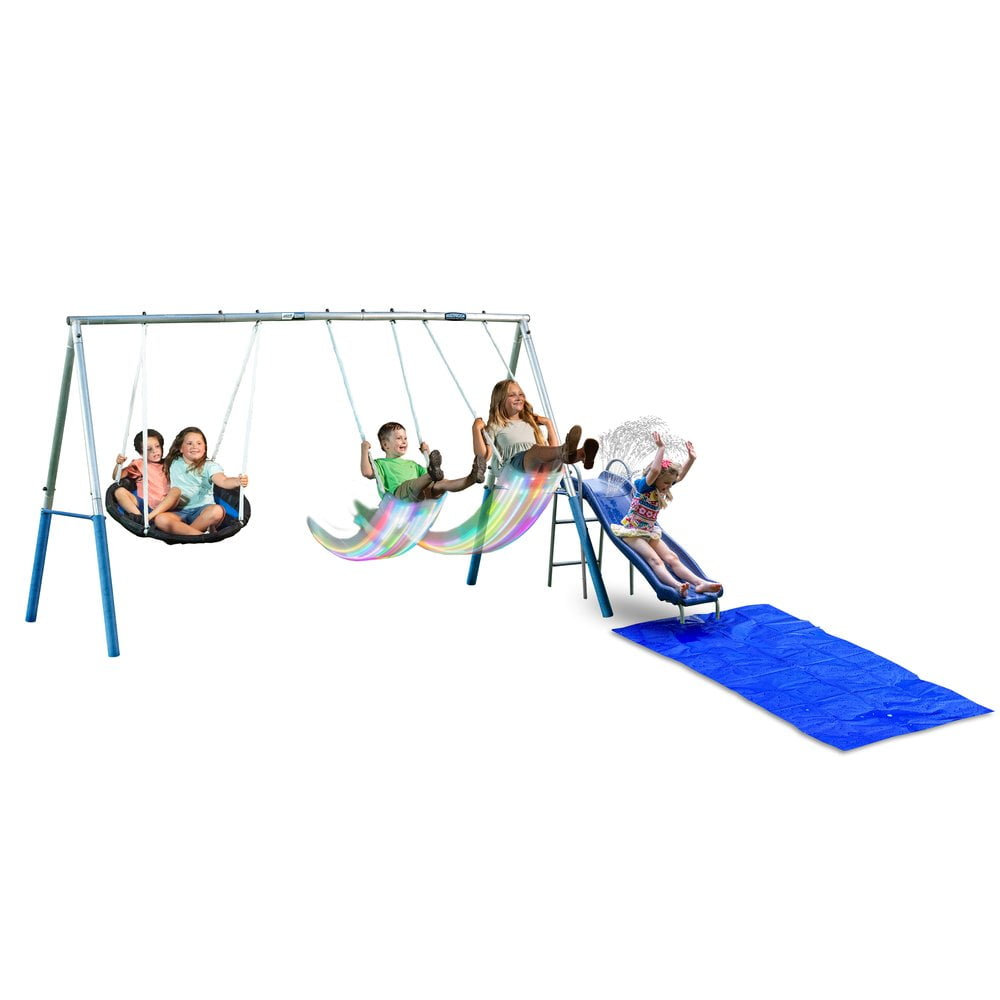 XDP Recreation Firefly Water Park Swing Set with Slide and Tarp, Disc Swing, and 2 Swings