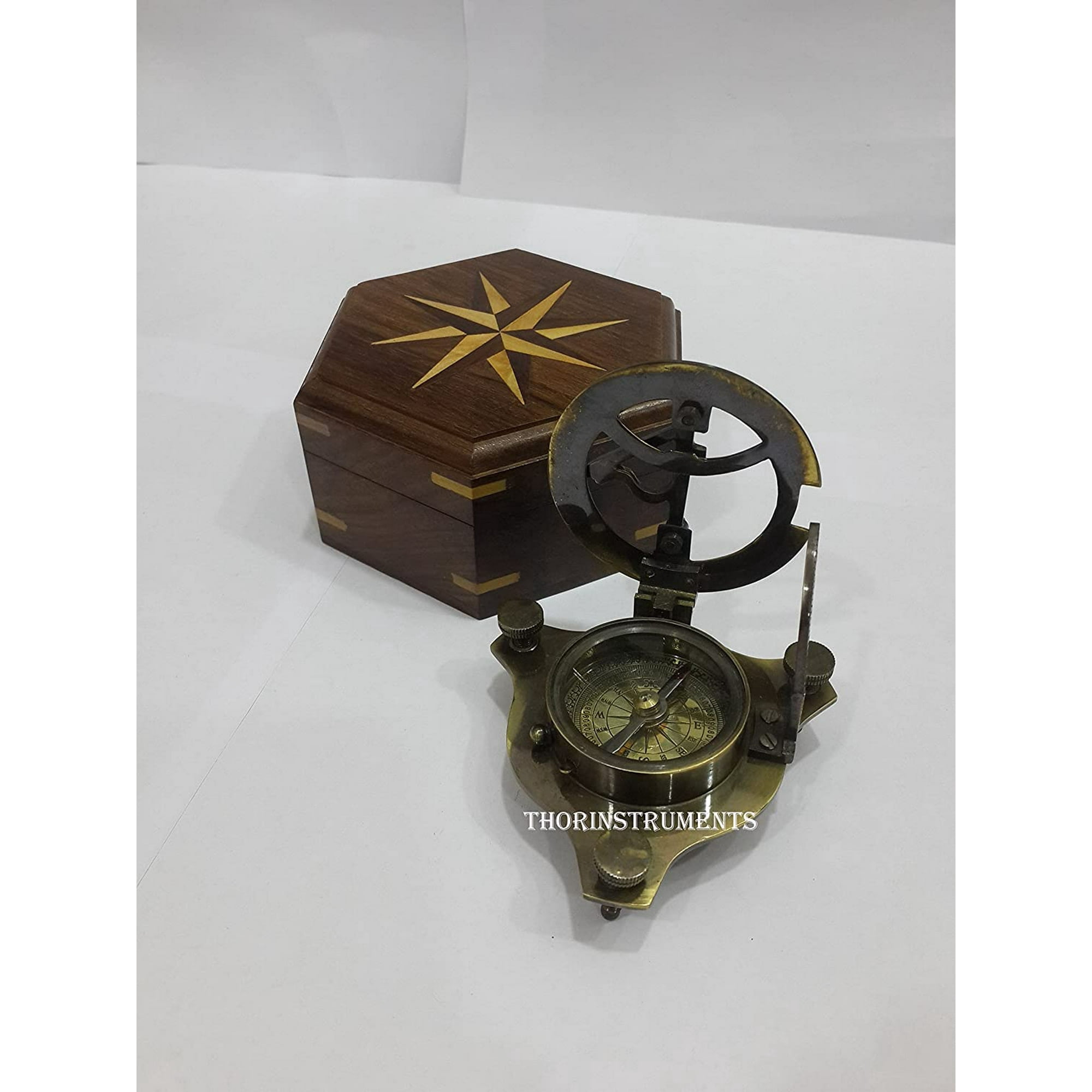 Maritime Collectible Sundial Compass – Vintage Navigational Instrument with Antique Brass Finish, Unique Maritime Antique Compass for Collectors and Enthusiasts