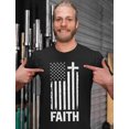 thumbnail image 4 of Faith & Freedom American Flag Patriotic Christian T-Shirt - Distressed White USA Cross - Perfect Independence Day Apparel - Ideal Gift for Men - Comfortable Christian Clothing - Small Navy, 4 of 6