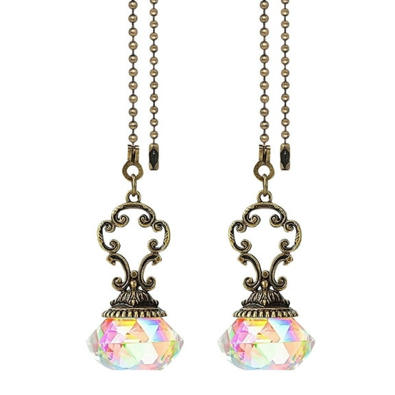 2-Pack Crystal Light Pull Chain Pendant for Ceiling Fan Lighting Accessory Replacement
