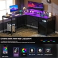 thumbnail image 5 of Homieasy Reversible L-Shaped Gaming Desk with Power Outlet & LED Light Strip, Home Office Computer Desk with Monitor Stand, File Drawer and Workstation,Black, 5 of 7