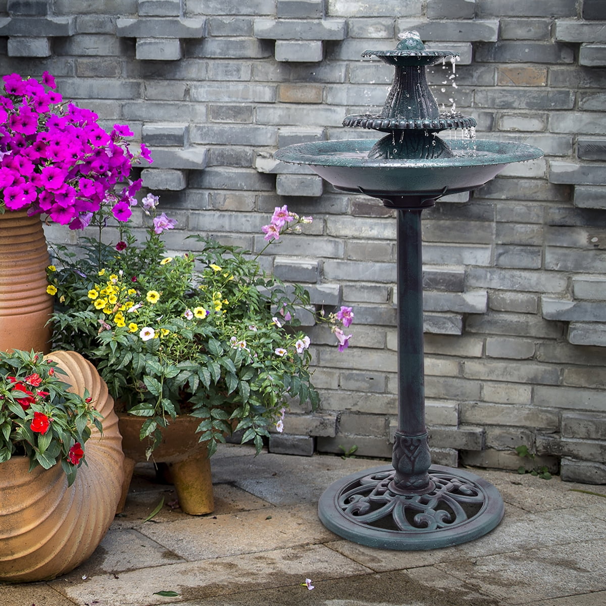 Gymax 3 Tier Fountain Garden Decor Pedestal Outdoor Birdbath Water Fountain W Pump by Gymax