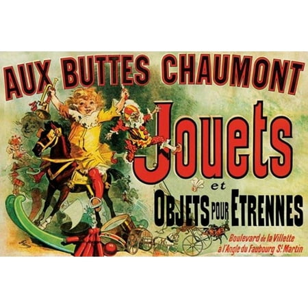 French Ad Poster - Jules Cheret Aux Buttes Chaumont Jouets 1885 Vintage French Department Store Toy Ad Poster - 36x24 inch