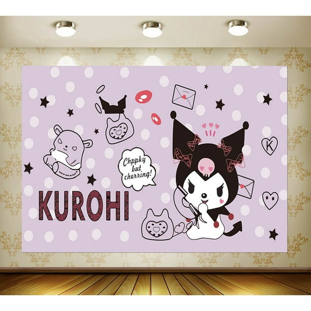 Fondo de dibujos animados de Hello Kitty Kuromi Mymelody para fiesta de cumpleaños de niñas