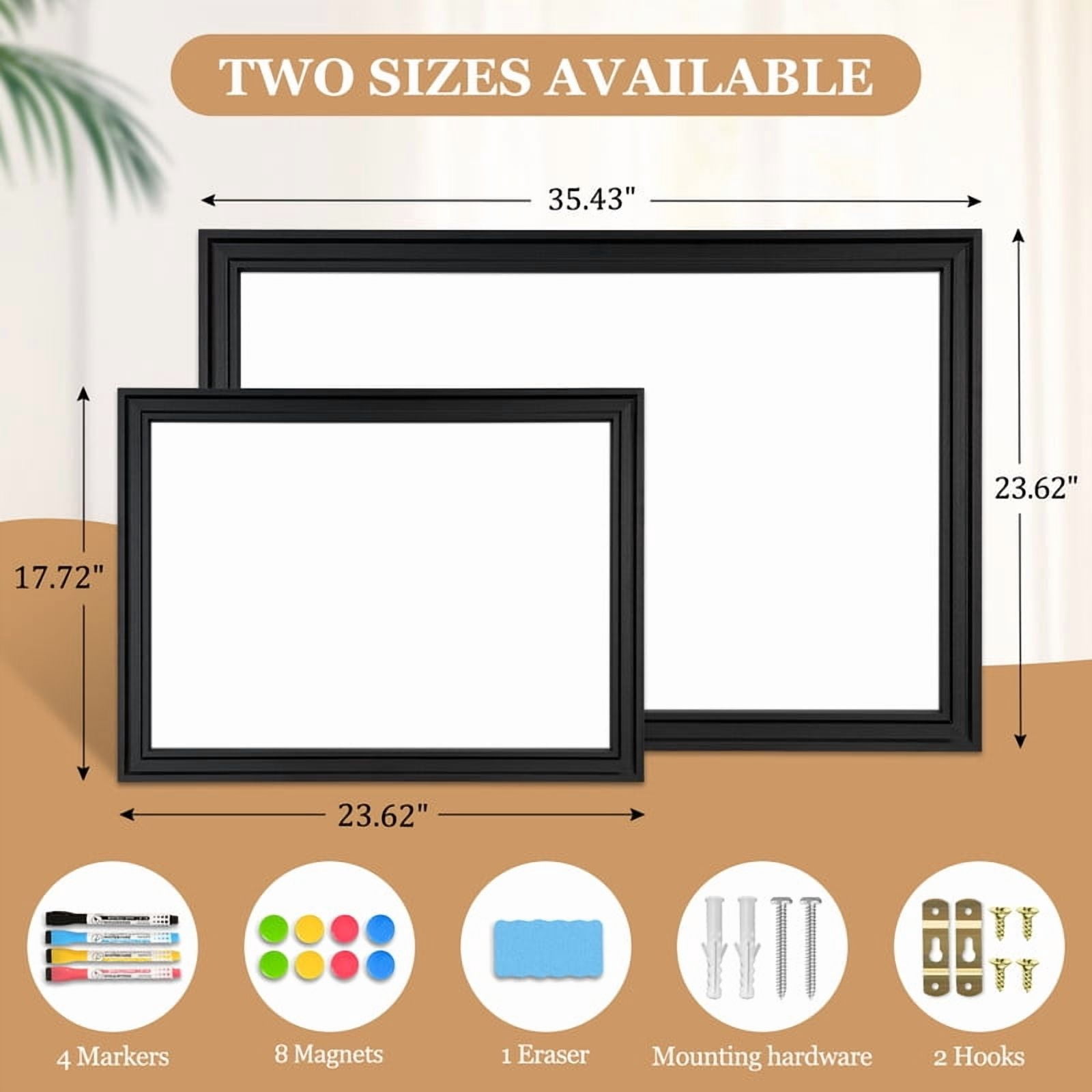 DOLLAR BOSS Large Magnetic White Board Dry Erase Board for Wall with Real Wooden Frame, 36" x 24", Wall Mount, Includes 4 Color Markers, Eraser and 4 Magnets,Home Office Products, Black Frame