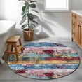 thumbnail image 4 of 3.3ft Round Rug, Vintage Floral Non-Skid Rubber Backing Large Area Rugs - Living Room Bedroom Home Office, Farmhouse Botanical Flowers Indoor Floor Mat Carpets Washable Rug, 4 of 9