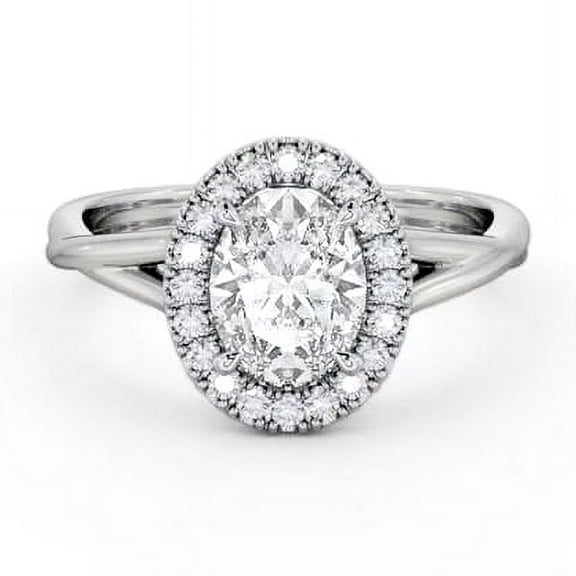 Dash Jewel 2.3 Ct Oval Cut Solitaire Diamond Ring  Crossover Shank Halo Engagement Ring  Lab Created Diamond  14K White Gold Plated  Wedding Jewelry Gift