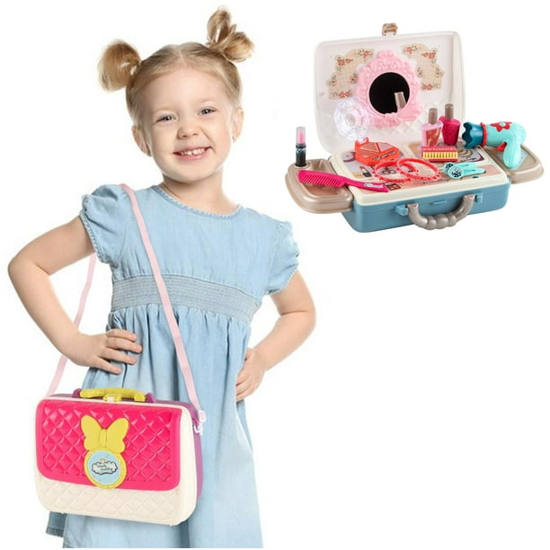 Maquillaje Vanity Playset Estilo Maleta | Estuche cosmético de simulación con accesorios lavables | Organizador de mochila de juguete de viaje | ABS duradero | Portátil 9,84 x 8,66 x 3,54 pulgadas |
