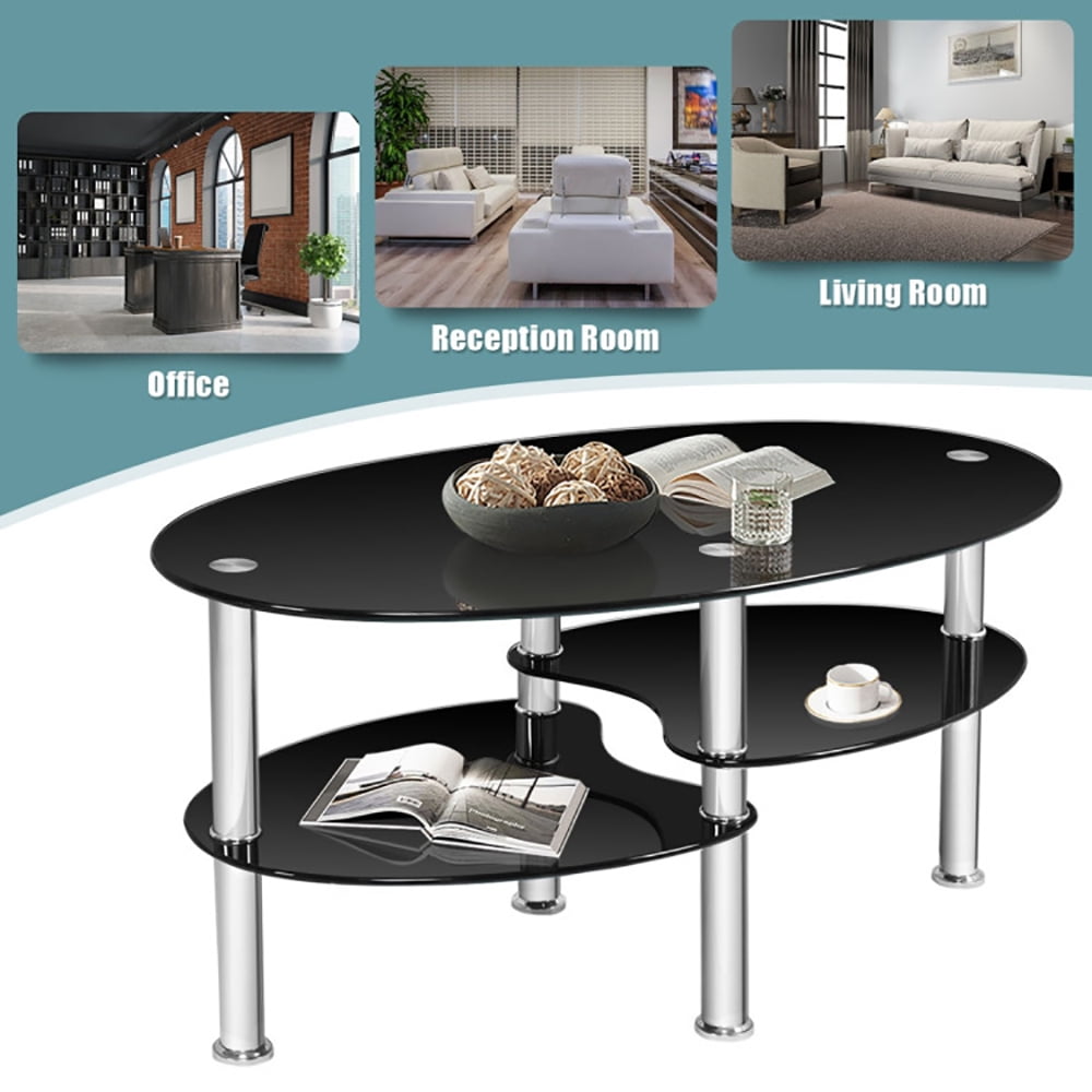 Finihen Glass Coffee Table, Oval Coffee Table, Tempered Glass Oval Side Coffee Table, for Living Room, Reception Room, Black Finihen Glass Coffee Table, Oval Coffee Table, Tempered Glass Oval Side Coffee Table, for Living Room, Reception Room, Black