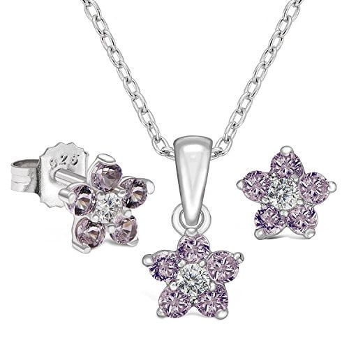Tilo Jewelry Sterling Silver Flower Ring with Simulated Birthstone /& CZ for Girls