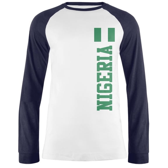 World Cup Nigeria Mens Long Sleeve Raglan T Shirt White-Navy MD
