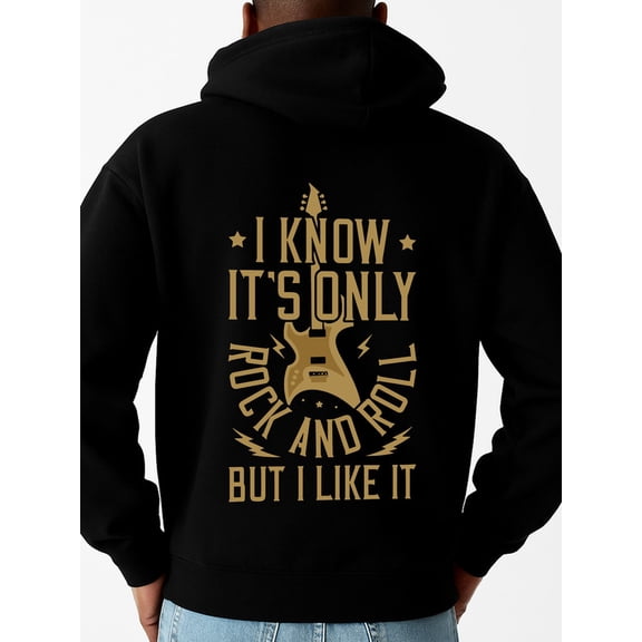 Rock and Roll graphic hoodies mens regular fit black Warm, suitable for casual wear, perfect for outdoor activities winter Casual Unisex Shirt Printed tshirts