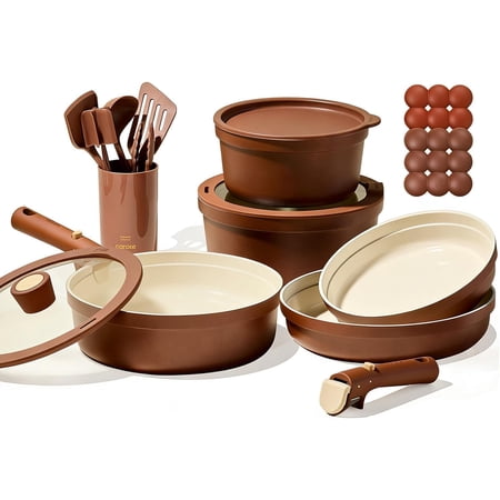 22Pcs Ceramic Cookware Set with Kitchen Essentials, Detachable Pots and Pans Set Non Stick, Non Toxic Oven/Dishwasher Safe, Induction Cooking, Gift Set, Includes Utensil Set