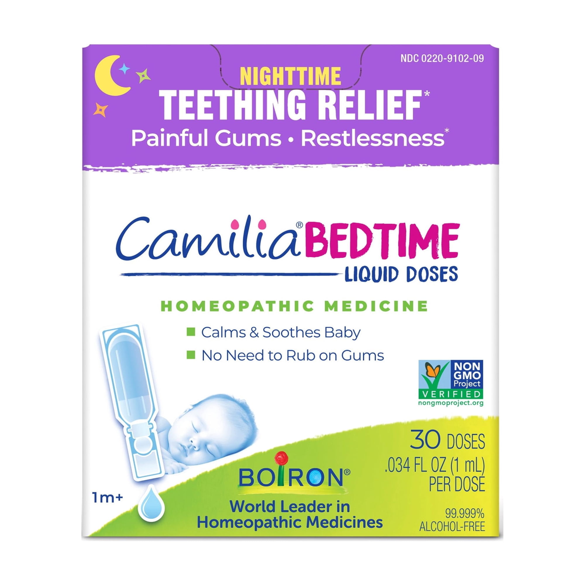 Boiron Camilia Bedtime Teething Drops for Nighttime Relief of Painful, Restlessness, 30 Single Liquid Doses