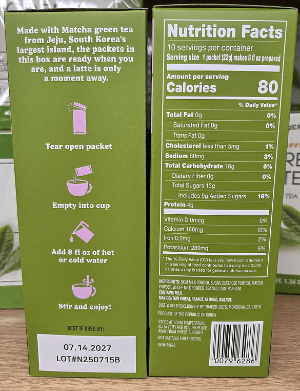 Trader Joe's Instant JEJU Matcha Latte 7.76oz 220g (2 Boxes)