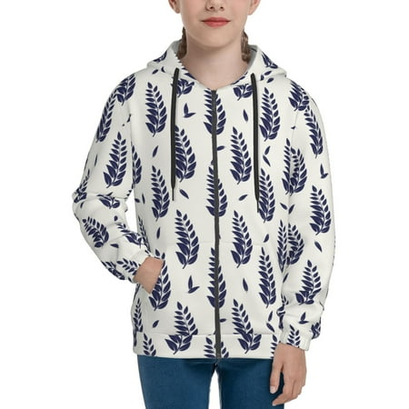 

Hoodies for Women blue leaves Long Sleeve Sweatshirt Drawstring Zip Up Hoodie with Pockets Teen Girl Clothes