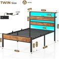 thumbnail image 4 of Farmhouse Twin Size Bed Frame with Storage Headboard, LED Lights and Charging Station, High Metal Platform Bed Twin Size with Heavy Duty Slats, Under Bed Storage, No Box Spring Needed, 4 of 9