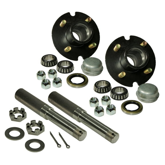 Pair of 4-Bolt On 4 Inch Trailer Hub Assemblies - Includes (2) 1 Inch Straight Spindles & Bearings